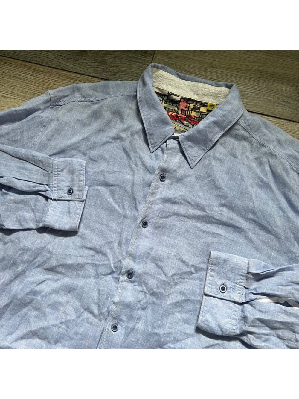 Robert Graham Men's 3XL 100% Linen Button Down Shirt Light Blue Long Sleeve